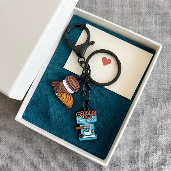 Keychain with Coffee Theme Pendant Retro Style Trendy Coffee Key Chain