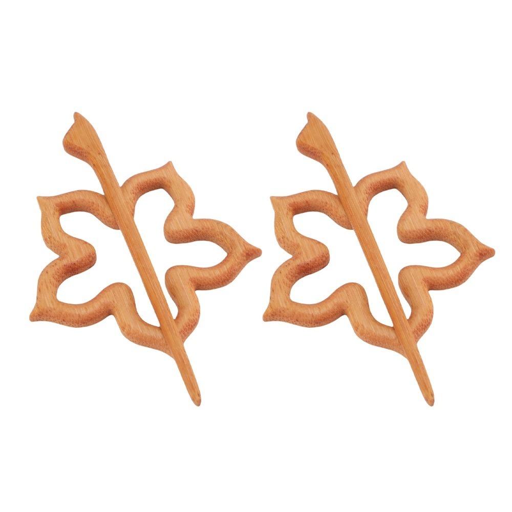 2pcs Flower Shaped Wooden Brooch Pins Vintage Style Scarf Buckle Brooch For Sweater