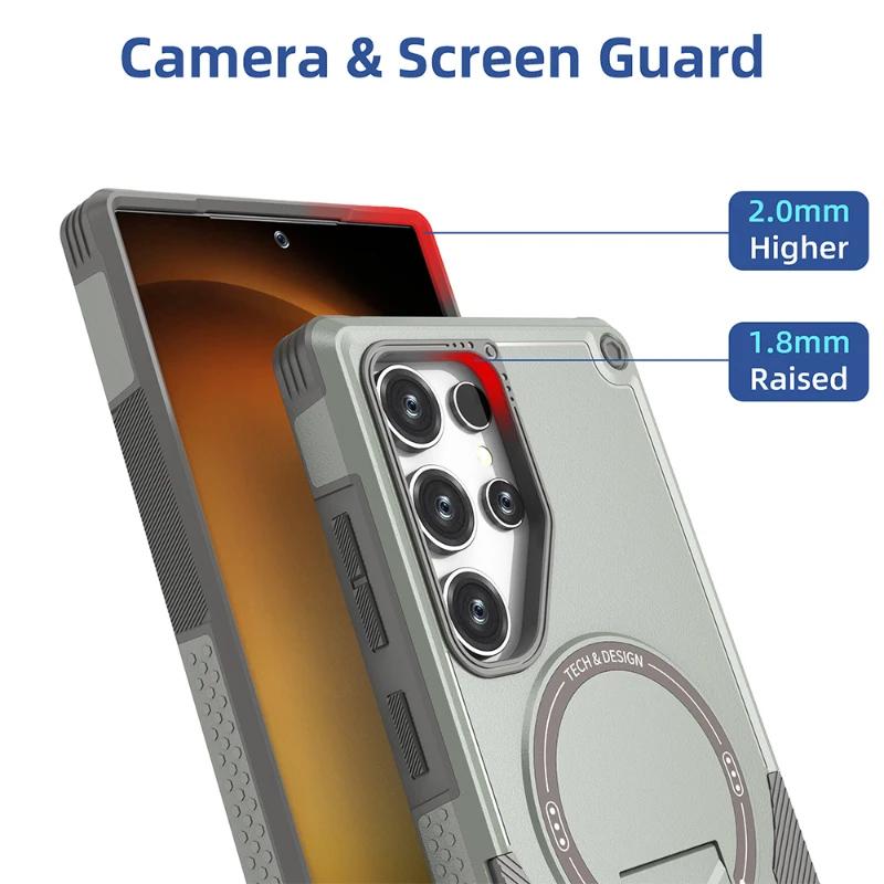 Роскошный чехол Magsafe для беспроводной зарядки с магнитным креплением для Samsung Galaxy S25 S24 Ultra Plus, противоударный жесткий чехол с невидимым кронштейном