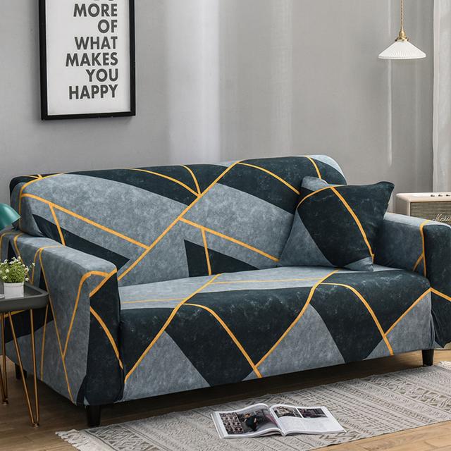 Elastic L-Shaped Sofa Cover Stretch Geometric Design Slipcover For Living Room Corner Couch Cover Durable Fabric