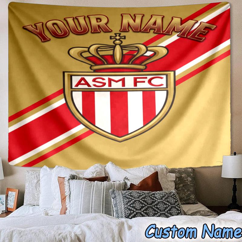 Custom Name As Monaco Crest Hanging Tapestry Background Tapestry for Bedroom Living Room Dorm,Home Party Wall Decoration,Fan Gifts
