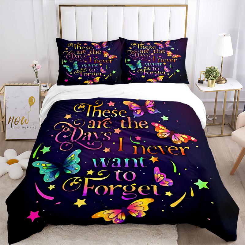 3pcs Colorful Butterfly Ideas Quilt Set Cartoon Themed Bed Quilt Set Lovely Character Bedroom Decor Bed Quilt Set Four Seasons (1 Cover + 2Pillow
