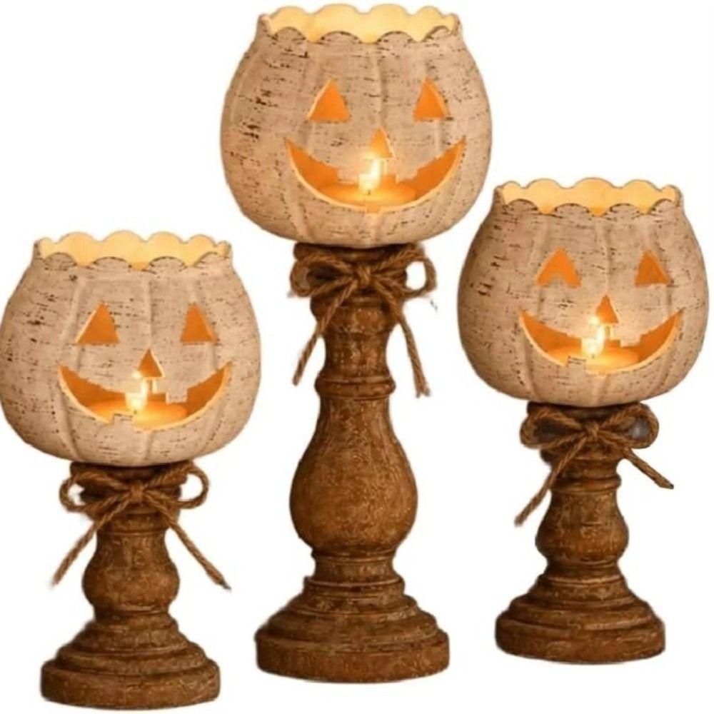 Cutout Face Pumpkin Tealight Candle Holder Scalloped Top Tealight Candle Holder Thanksgiving Decor