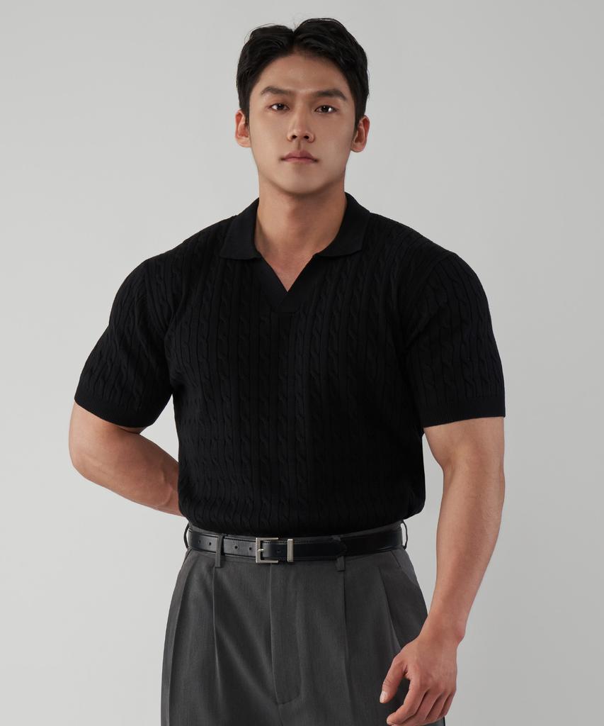 UNTAPPED STUDIO Muscle Fit Washable Cable Open Collar Knit 3 Colors
