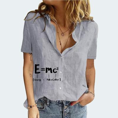 Женская модная футболка с короткими рукавами и принтом, летняя и осенняя повседневная блузка с лацканами и принтом, хлопково-льняной кардиган, футболка
