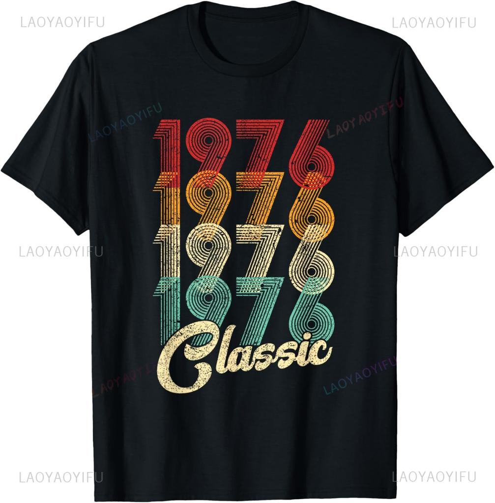 Vintage 1976 Music Cassette 48th Birthday Gifts 48 Years Old T-Shirt Graphic Custom Printed Short Sleeve Shirts Men Clothing