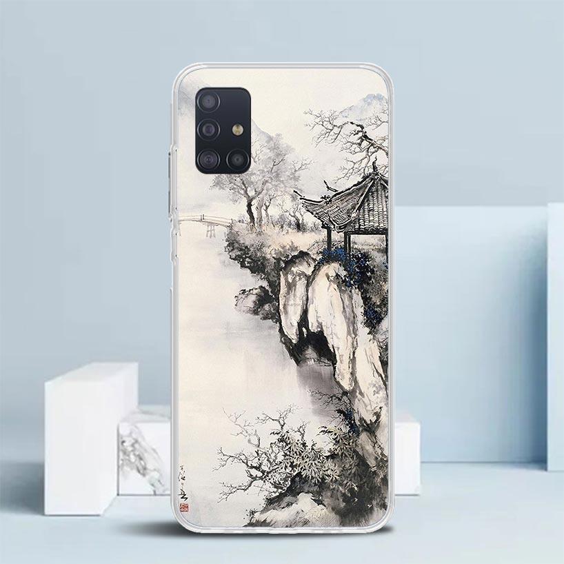 Художественный чехол в китайском стиле с чернильной живописью для Samsung Galaxy A12 A22 A32 A52 A72 A02S Чехол для телефона Note 20 Ultra 10 S10 Plus A51 A