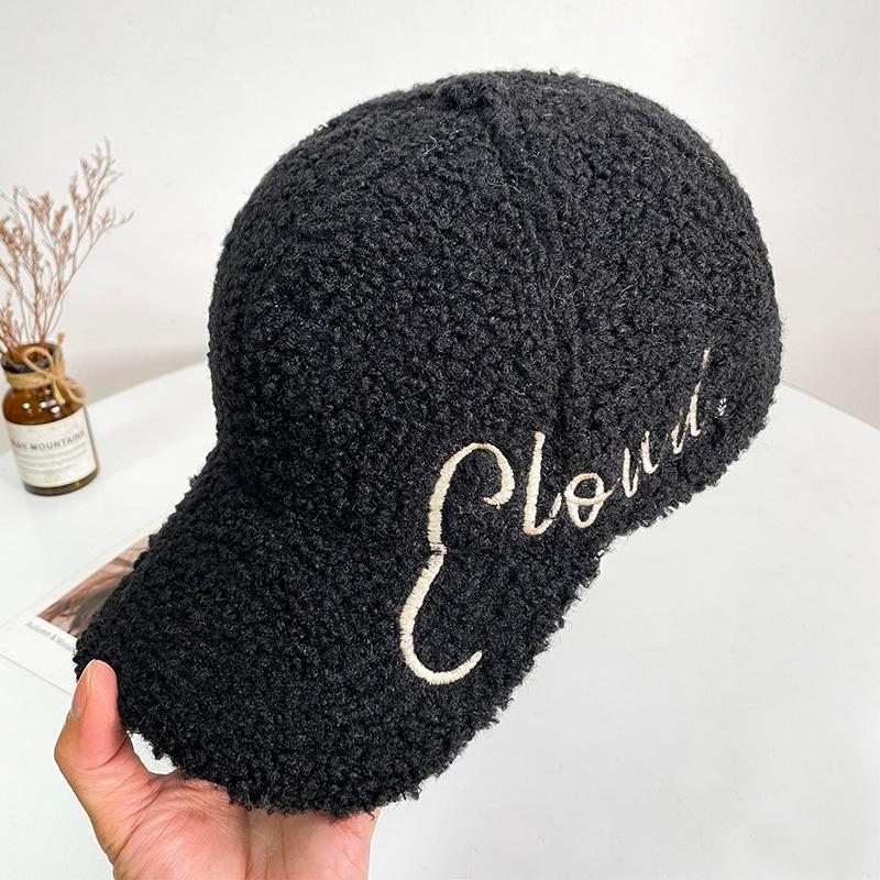 Lamb Wool Baseball Cap Children Autumn and Winter Letter Embroidered Cap Wide Brim Show Face Small Warm Sports Cap