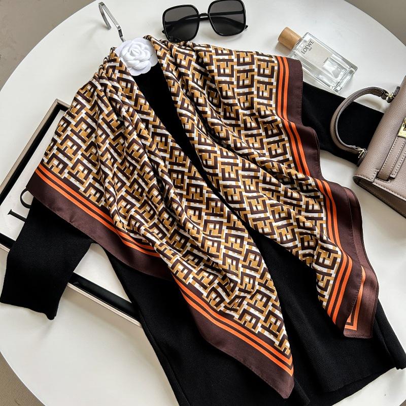 Печатный буквенный высококачественный искусственный шелк женский твил шелковый декоративный женский шелковый шарф