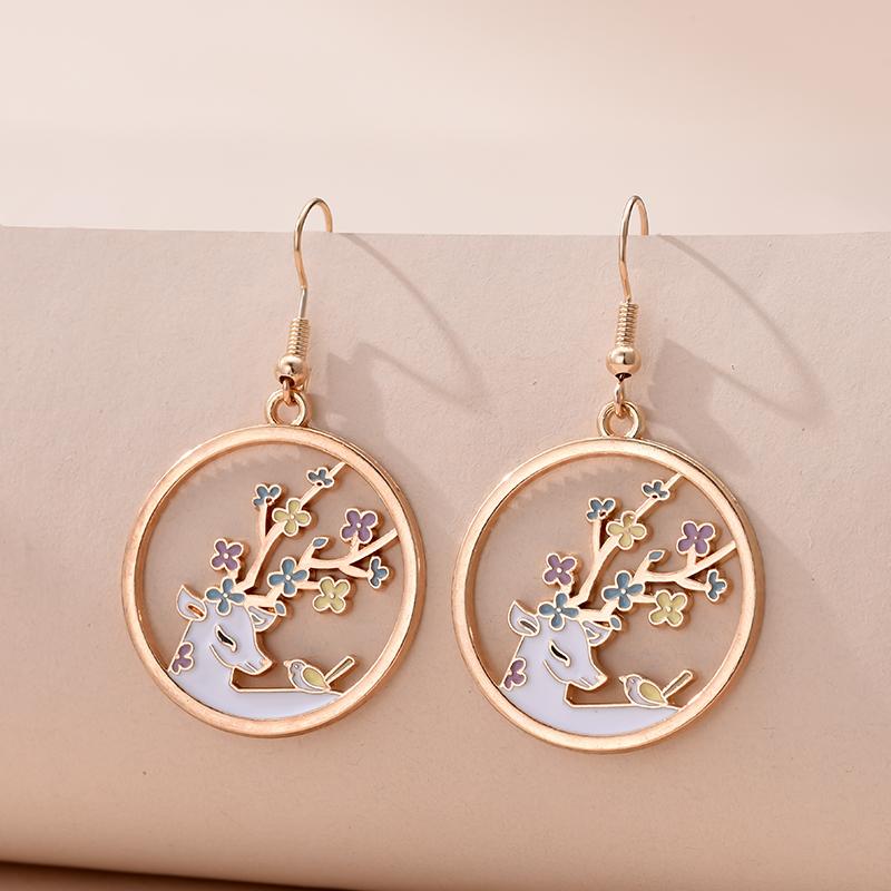 Vintage Cute Cartoon Animal Kitten Rabbit Panda Deer Earrings For Women Girls Jewelry Sweet Moon Cat Squirrel Enamel Earrings