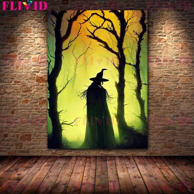 Хэллоуин Тыква Арт Принт Скелет Монстр и Призрак Стена Искусства Картина Маслом Готический Темный Языческий Плакат