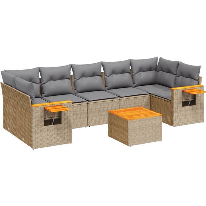 VidaXL Salon de Jardin avec Coussins 8 pcs, Canapés de Terrasse, Ensemble de Meubles de Patio, Mobilier d'Extérieur, Beige 3259056