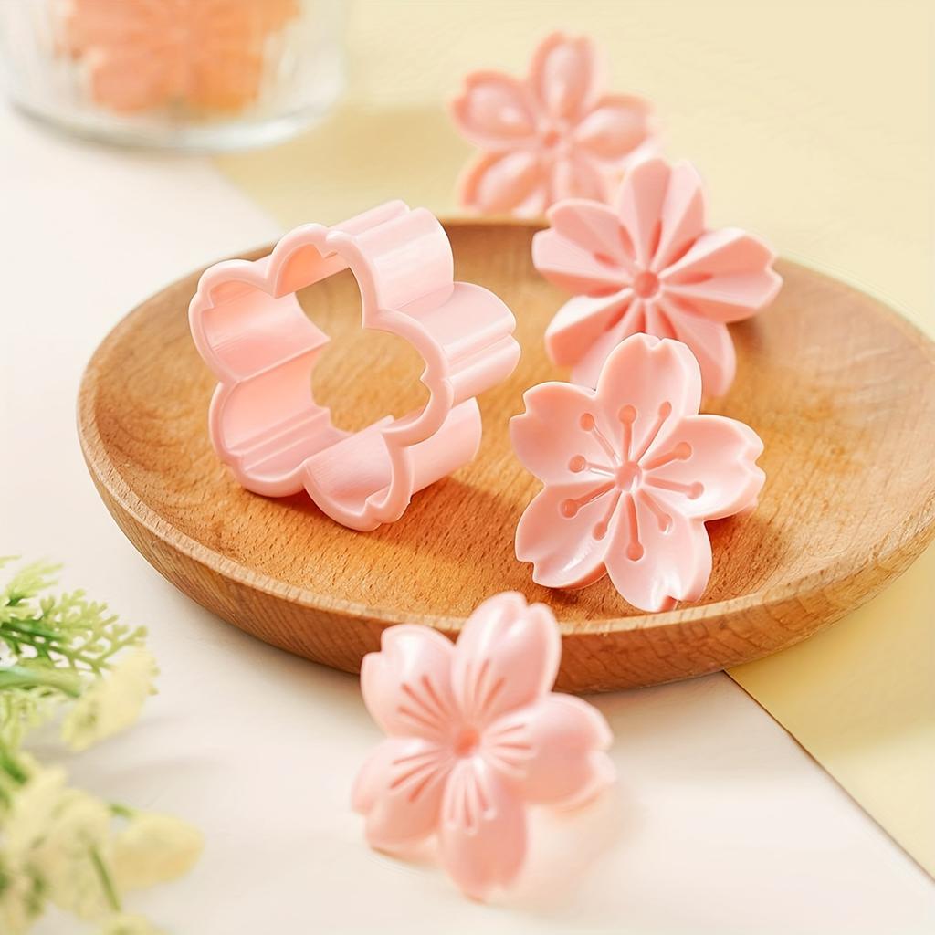 5pcs/Set Cherry Blossom Cookie Baking Set 4 Styles Flower Shaped Hand Press Pastry Mold Cookie Chocolate Pastry Mold Pink Flower Shaped Cookie Pastry