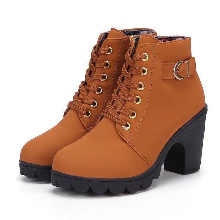 Large size leopard print short boots square head thick heel side zipper large size boots women