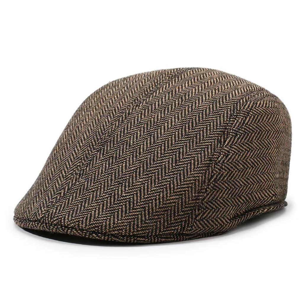 Autumn and winter new woolen herringbone plaid middle-aged and elderly men and women forward hat versatile cap newsboy hat