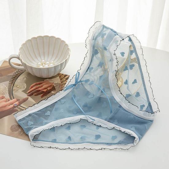 Simple Lady Briefs See-through Butt Lift Ultralight Net Yarn Ruffle Lace Trim Splicing Lady Panties for Inner Wear