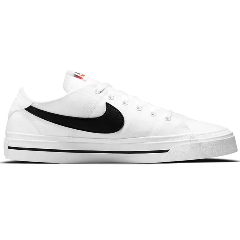 Nike Court Legacy Canvas White Black Swoosh Sneakers CW6539-101