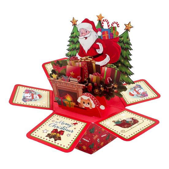 3D Pop-Up Christmas Cards with Envelope Folded Holiday Greeting Cards Cute Santa Claus Gift Card for Friends Children Family