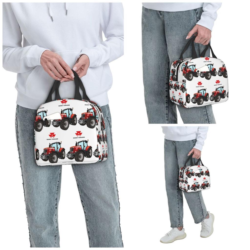 Massey Ferguson Tractor Red Tractor Insulated Lunch Bag for Women Office Cooler Thermal Food Box Tote Lunch Boxes Container