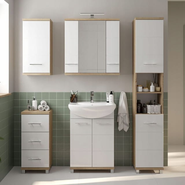 Washbasin cabinet with siphon cutout 70x625x315cm Sonoma Oak White Rita