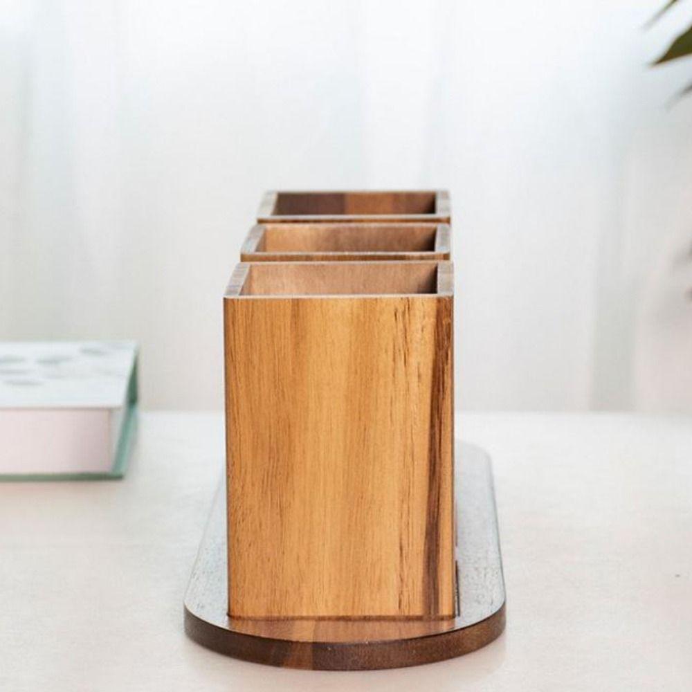 Space Saving 3 Compartment Cutlery Holder Wooden Flatware Organizer Farmhouse