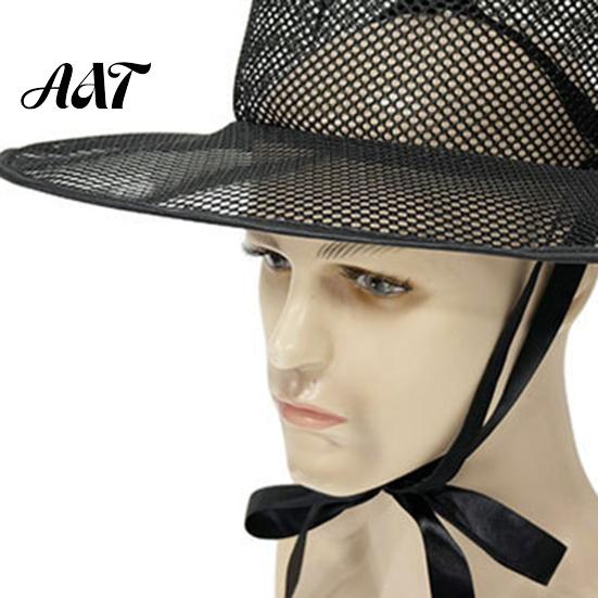 Magician Pointed Hat Vintage Korean Gat Hat, Black Mesh Wide Brim Joseon Dynasty Comfortable Halloween Scholar with Neck Strap, Cosplay