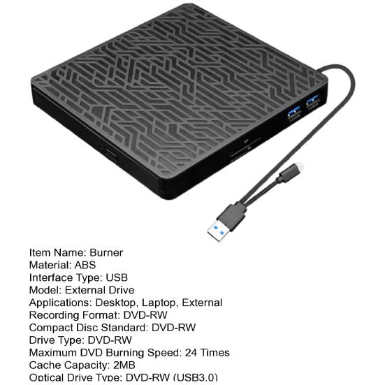 Yousheng Внешний DVD-привод USB 3.0 2 МБ CD-ROM-плеер Совместимый с картами SD/TF DVD-плеер для ПК Windows Ноутбука Настольного компьютера