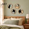 Durable Wooden Wall Hanging 4 Pcs Minimalist Black Cat Art, Geometric Round Circle Natural Wood Decor Decor, Abstract Sign for Living Room,