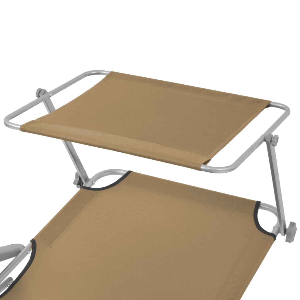 Folding Sun Lounger with Sunshade Steel Taupe