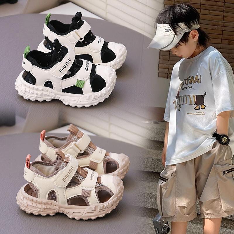 Children's Breathable Sandals Mesh Frame Shoes Boys' Sports Sandals Medium and Small Children's Anti-kick Bag Head Guard Toe Breathable Sandals