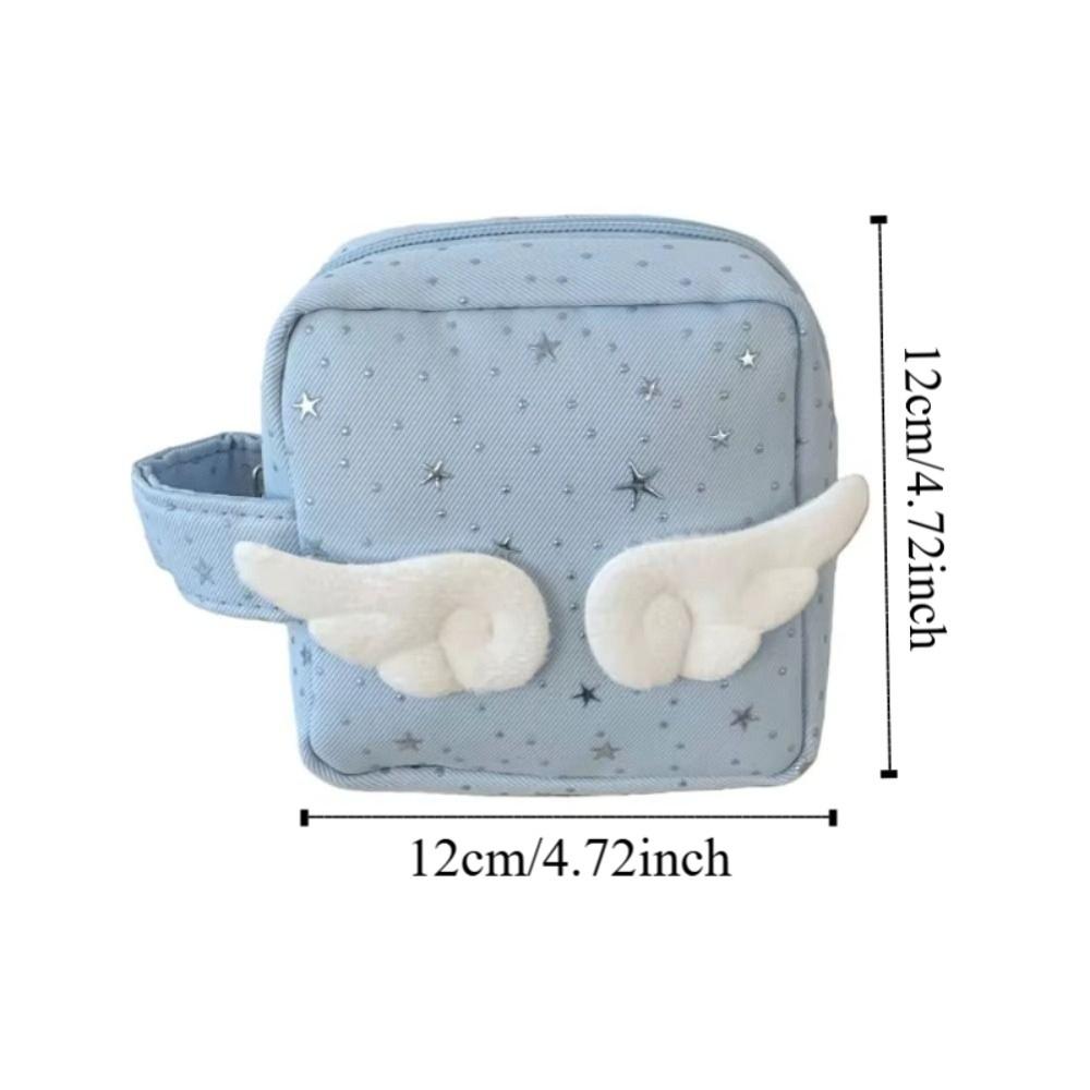 Mini Size Makeup Bag for Women Star Pattern Wings Patchwork Travel Cosmetic Organizer Multi-Purpose Space Saving