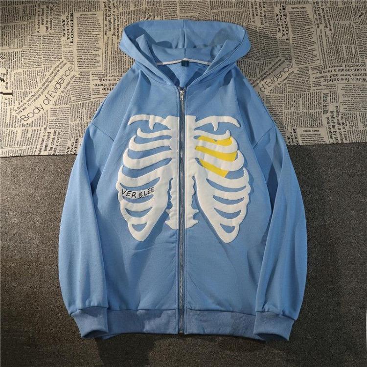 Y2K Gothic Women Oversized Hoodie Skull Print Street Fashion Loose Zipper Sweatshirt Hip Hop Harajuku Trend