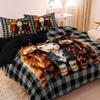 3Pcs Cute Highland Cow Duvet Cover Set, Black Grey Buffalo Fluffy Scottish Highland Cattle Rustic Farmhouse Animal‑Theme Bedding