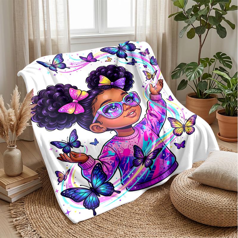 Butterfly Dance Fantasy blanket Personalized Name Flannel Blanket Soft Cozy Plush Throw for Sofa Bed Lightweight Home Decor