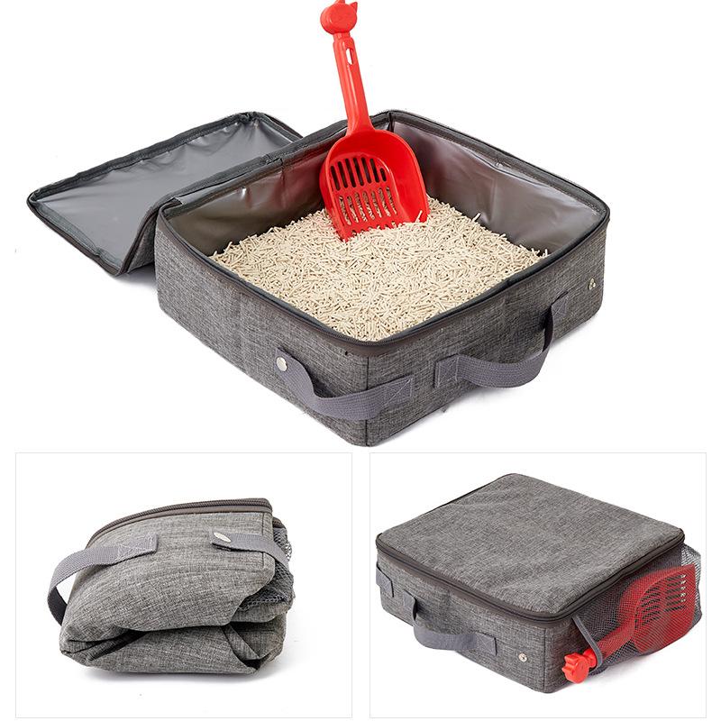 Collapsible Waterproof Outdoor Cat Litter Box with Shovel Oxford Cloth Travelling Kitten Puppy Portable Litter Pan Pet Supplies