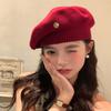 New Ankora Red Wool Knitted Beret Women's Autumn and Winter Style Big Head Circumference Showing Face Little Painter's Hat