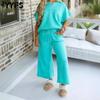 Women's Fashion Casual Summer Spring Solid Color Print Short Sleeve V-Neck Trousers Pants Suits