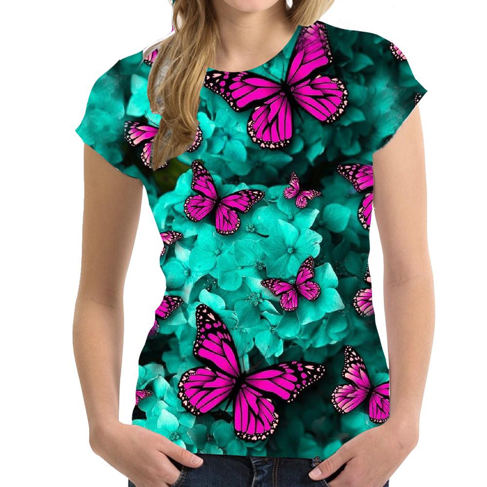 Летняя женская футболка с бабочкой, цветочная 3D печать, женская уличная одежда, футболка с короткими рукавами, верх оверсайз