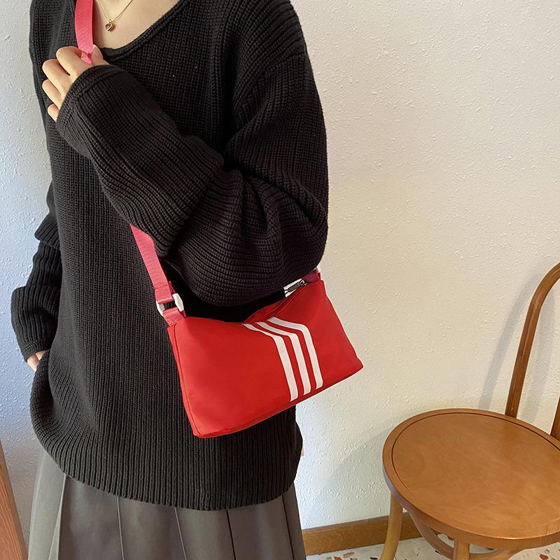 Nylon Cloth Bag Women's Large-capacity Bag Autumn New Simple Casual Striped Shoulder Bag Broadband Messenger Bag