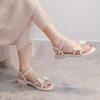 Женские сандалии на низком каблуке, модный сказочный стиль 2025, новинка лета, толстый каблук с бантом, женские сандалии светлых тонов