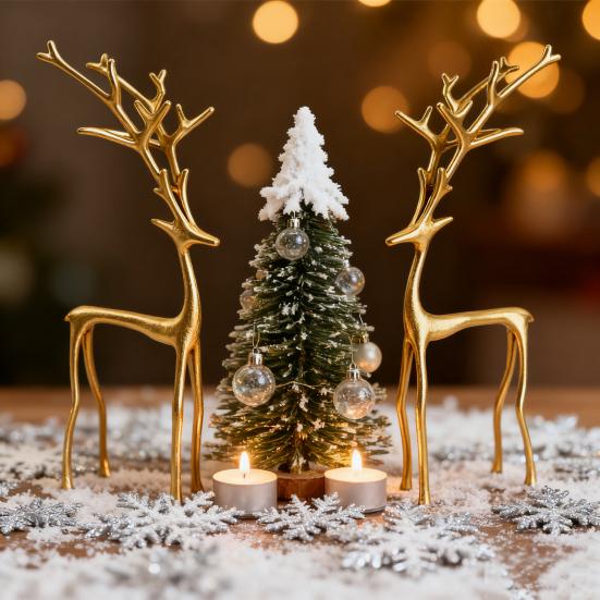 Минималистичная статуэтка оленя, художественная скульптура оленя из сплава, современное абстрактное золотое украшение оленя для рождественского стола, каминной полки, гостиной
