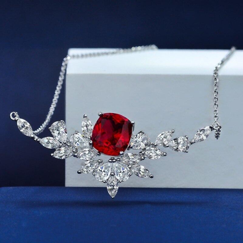 Luxury Pendants For Women S925 Sterling Silver 10*11mm Red Blue Diamonds Pendant Female Fine Jewelry Ladies Necklace Pendant