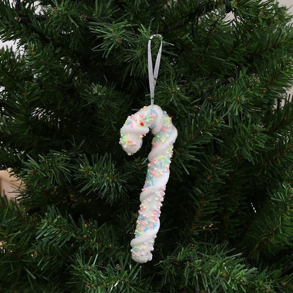 Flocking Xmas Tree Decor DIY Ice Cream Pendant Creative Candy Cane Ornament Home Decor