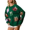 Women's Christmas Sweatshirt Loose Sequin Present Box Crew Neck Long Sleeve Pullover Tops Casual Streetwear