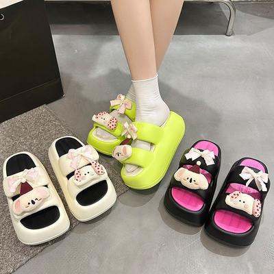 Модные нескользящие пляжные шлепанцы на толстой подошве, лето 2025, новые милые мультяшные шлепанцы на одной перемычке для женщин