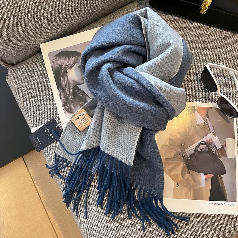100% Wool Winter Narrow Scarf for Men's and Women's Universal Warm Solid Color Scarf and Cold-Proof Scarves Poncho