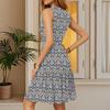 Women's Dress V-neck Sleeveless Casual Floral Print Hem Pleated Dress