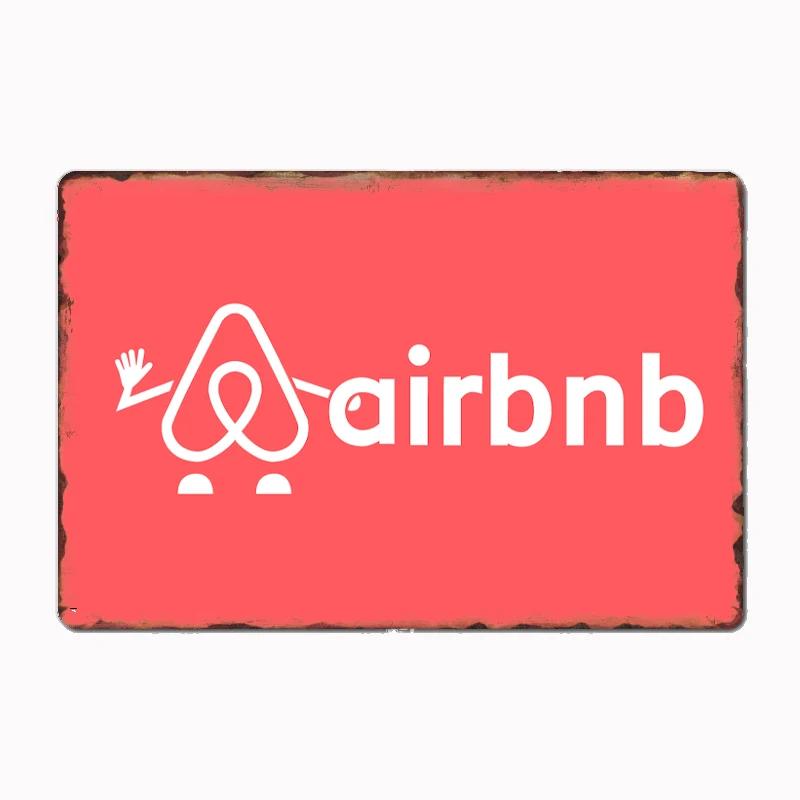 Mfoever Винтажная металлическая табличка с логотипом Airbnb, плакат, декор стены, кинотеатр, гостиная, фреска, забавная жестяная вывеска, кухня, спальня, кафе, бар, паб, гостиная