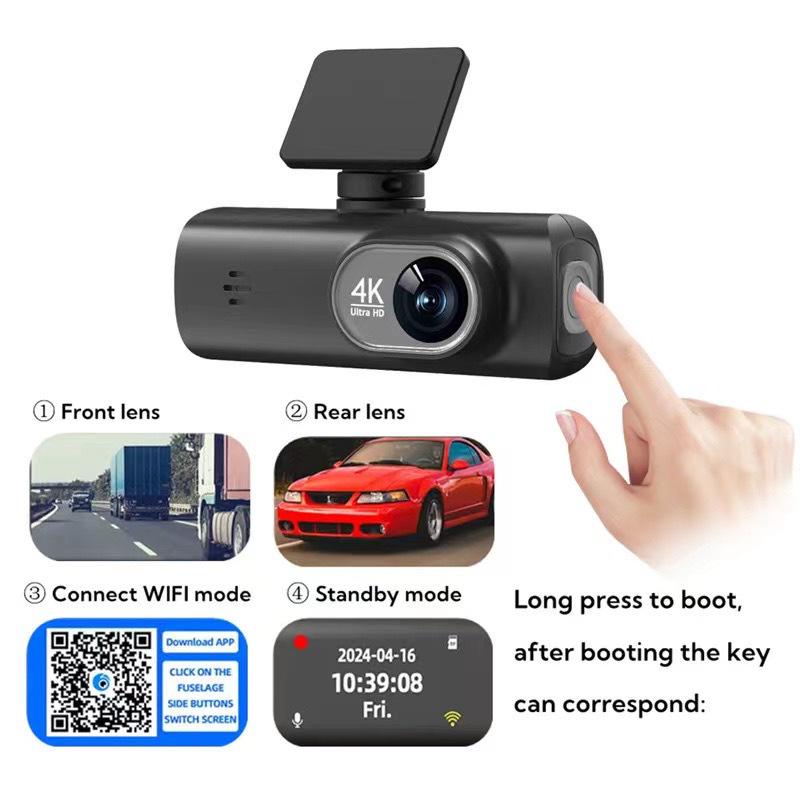 Двойная 4K видеорегистратор V22 с GPS, записью спереди и сзади, подключением к мобильному телефону.