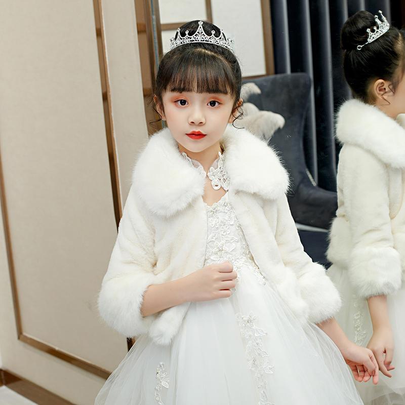 Детское свадебное вечернее платье с запахом из искусственного меха, болеро, накидка, свадебная шаль